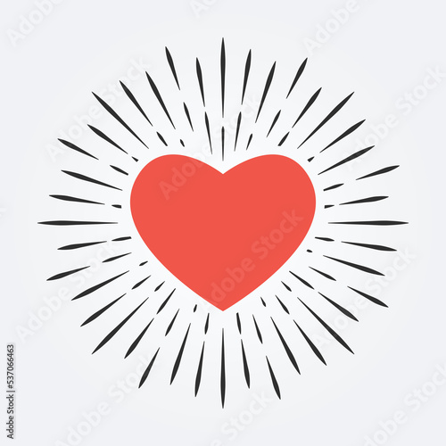 Heart sunburst icon. Love symbol with rays. Vector illustration. Vector illustration.