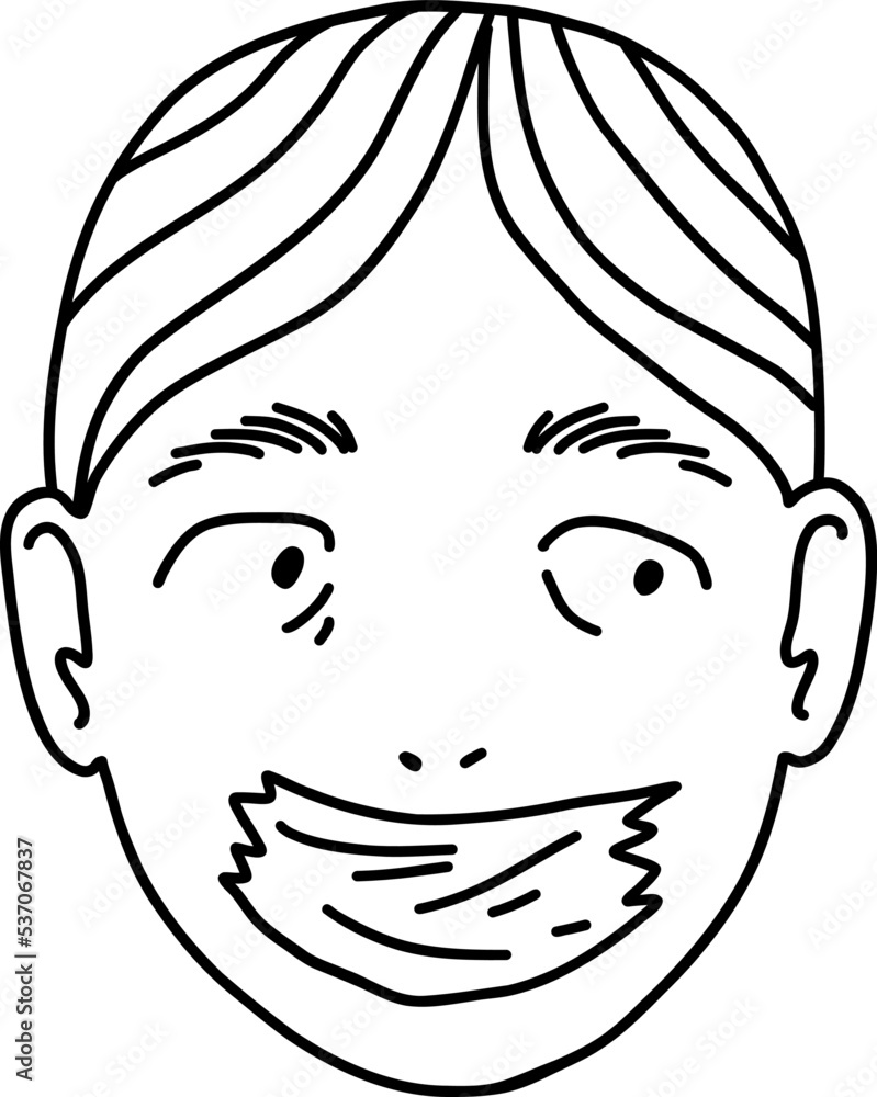 Doodle female face with taped mouth. They were forced to be silent. Emotion of horror in the eyes. Vector outline illustration of scared head isolated. Doodle female face with taped mouth. They were forced to be silent. Emotion of horror in the eyes. Vector outline illustration of scared head isolated.
