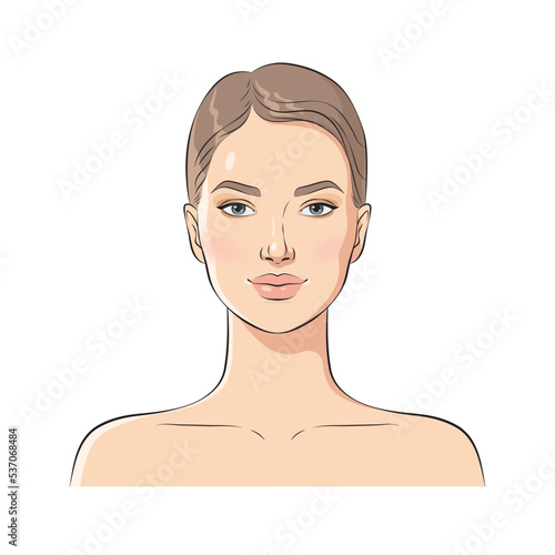 Face of a young beautiful woman, vector illustration