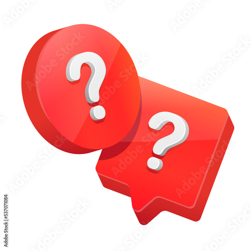 3d question. A question mark on the red button. A voluminous glossy question. information support.