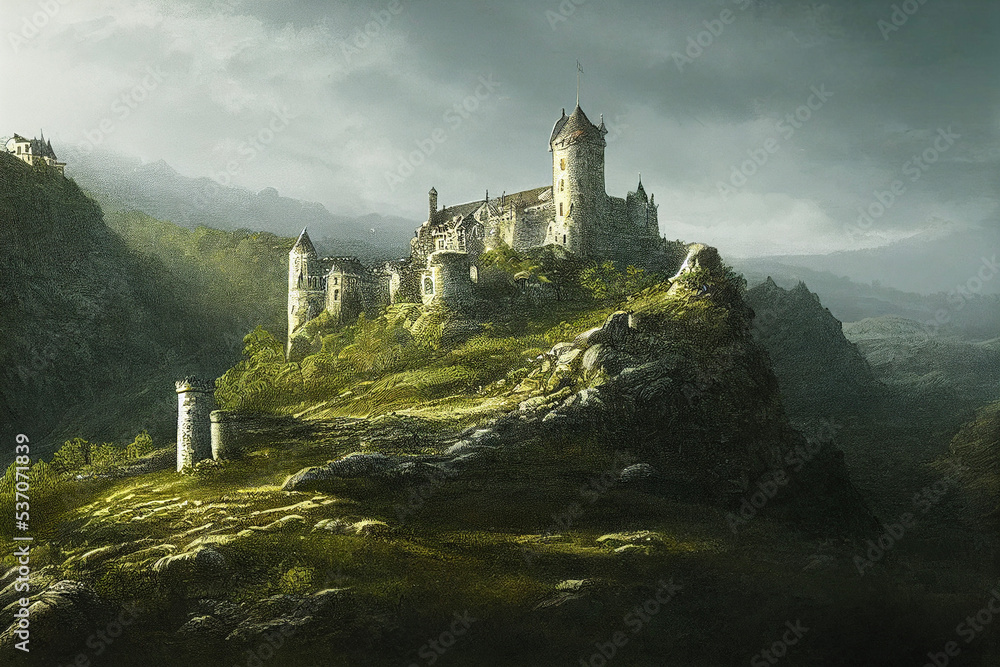 medieval fantasy castle - obrazy, fototapety, plakaty 