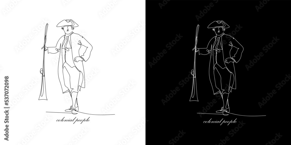 continuous line drawing of colonial people. line drawing colonial man with long gun continuous line drawing of colonial people. line drawing colonial man with long gun