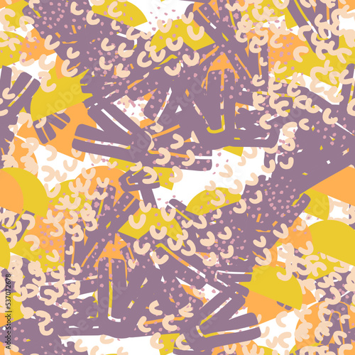 Fantasy messy freehand doodle geometric shapes seamless pattern.  Infinity ditsy scribble abstract card  layout. Creative background. Textile  fabric  wrapping paper.