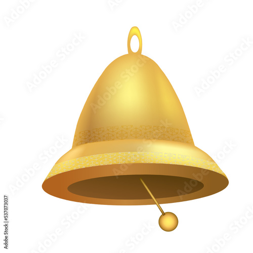 Festive Christmas golden bell with decor isolated on white background