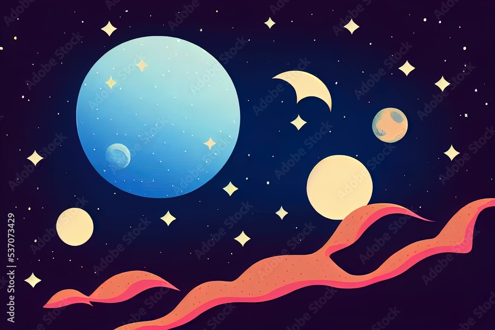 The anthropomorphic moon sleeps sweetly in the starry sky. Cartoon moon in a night cap. Sleeping moon. Goodnight. 2d illustration The anthropomorphic moon sleeps sweetly in the starry sky. Cartoon moon in a night cap. Sleeping moon. Goodnight. 2d illustration