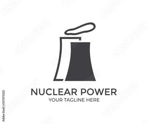 Nuclear power plant logo design. Nuclear energy, nuclear power plant, sustainable energy source concept. Cooling towers of a power plant vector design and illustration.
