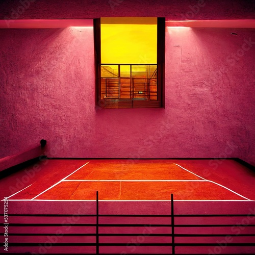 Luis barragan house with tennis court neon's Concept art minimalism ray tracing atmospheric photo