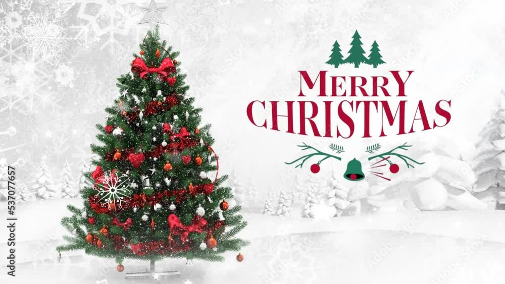 Animation of season's greetings text over christmas tree Animation of season's greetings text over christmas tree