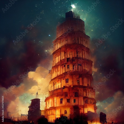Fototapete The Tower of Babel night everything is like a universe but end of the world