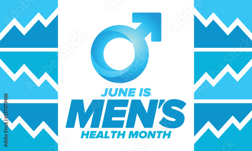 National Men's Health Month in June. Health education program. Celebrated annual in United States. Medical concept. Care and health. Poster, card, banner and background. Vector illustration
