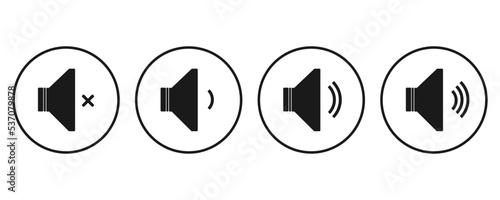 Vector set of simple volume icons design graphic. Volume Increase, decrease, and mute meaning symbol.
