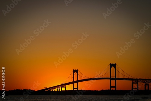 Beautiful Claiborne Pell, Newport Bridge at a sunset photo