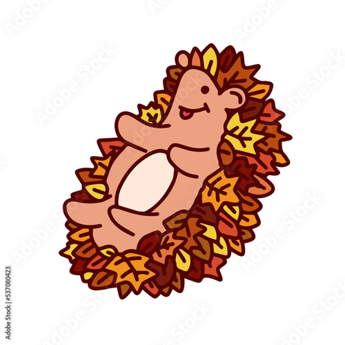 Hedgehog with autumn leaves instead of needles.