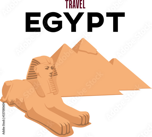 Illustration of the Sphinx and the Egyptian pyramids. Inscription from above Egypt. Isolated on white background