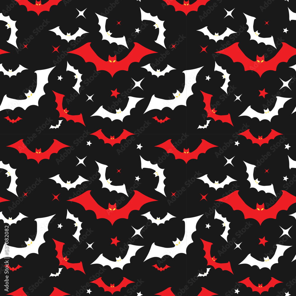 Halloween Seamless soaring bats pattern. Monochrome bats on a black background. the scary October pattern design.