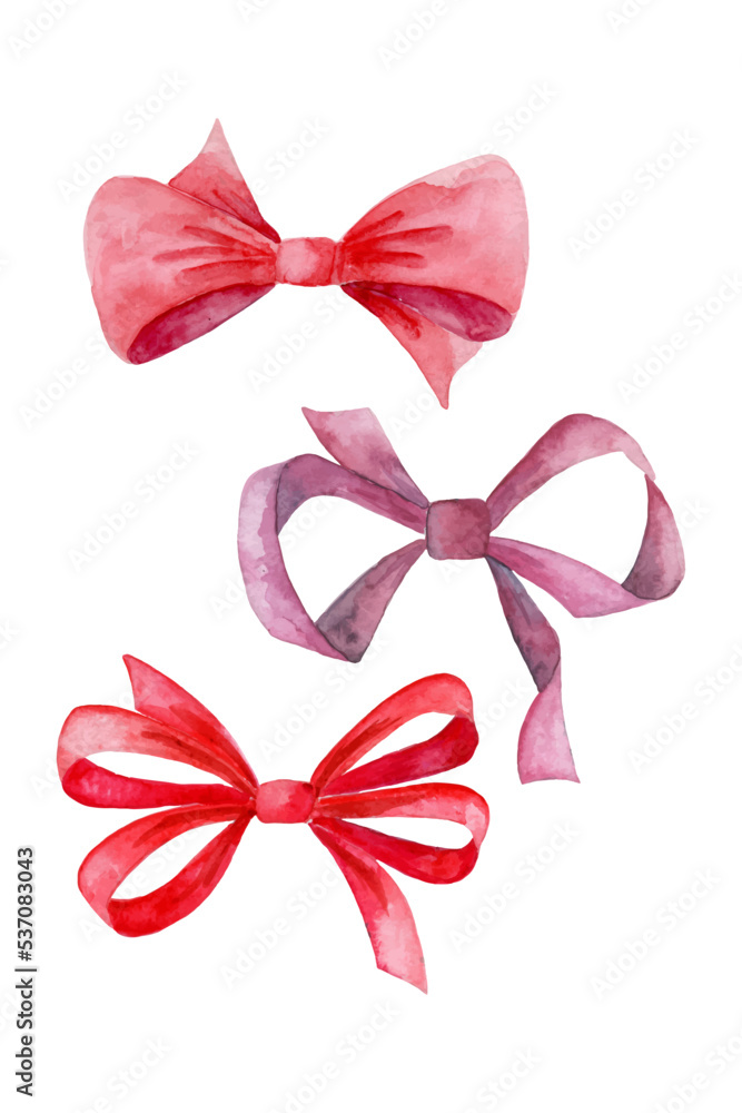 collection of watercolor bows isolated on white background collection of watercolor bows isolated on white background