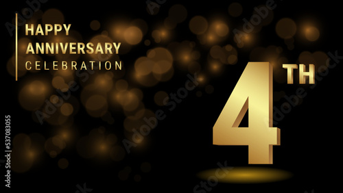 4th anniversary logo with gold color for booklets, leaflets, magazines, brochure posters, banners, web, invitations or greeting cards. Vector illustration