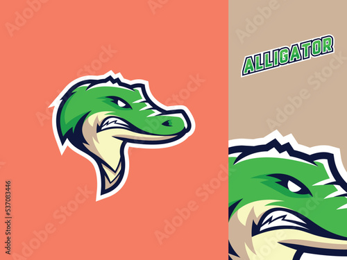 Logo of a sports club or cyberclub in the form of an alligator. Aggressive green crocodile