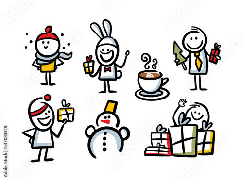 Set of cute hand drawn characters for christmas and new year winter holidays. © Eka Panova