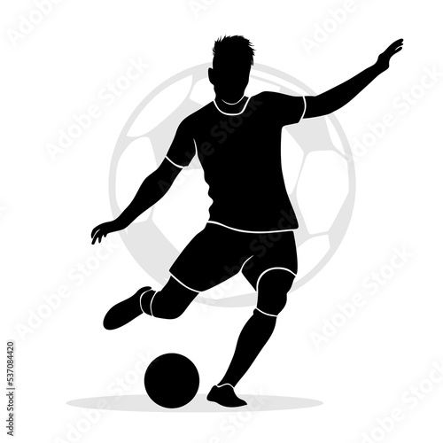 Football player kicking a ball isolated on a white background. Vector silhouette illustration