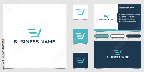 ev letter initial logo vector with business card template