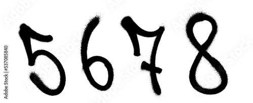 Graffiti spray font alphabet with a spray in black over white. Digits. Vector illustration. Part 9