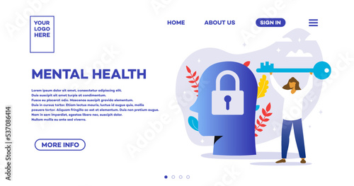 Mental health women web page modern style illustration for psyhology book, medical metaphor, poster, flyer, booklet, social media, advertising. Vector 10 eps 