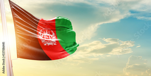 Afghanistan national flag cloth fabric waving on the sky - Image