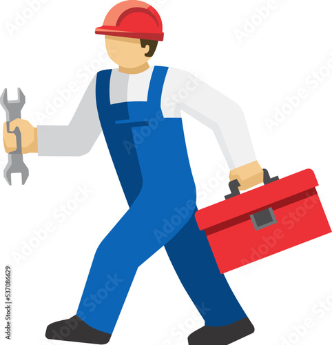 Worker Engineer Technician With Wrench and Toolbox Vector Icon