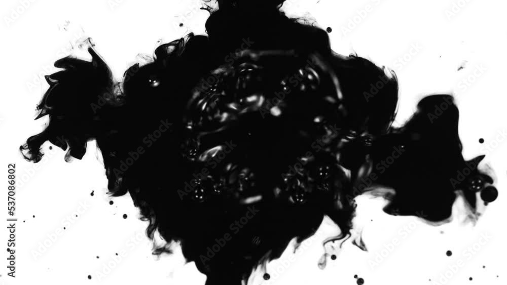 Super Slow Motion Shot of Black Ink Drop Isolated on White Background at 1000 fps. Super Slow Motion Shot of Black Ink Drop Isolated on White Background at 1000 fps.