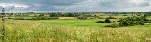 Park near catholic Church of St. Anne in the village of Mosar  Belarus