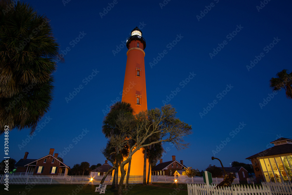 Ponce Inlet Lighthouse in December, with a light-up star