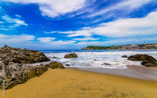 Extremely huge big surfer waves at beach Puerto Escondido Mexico. © arkadijschell