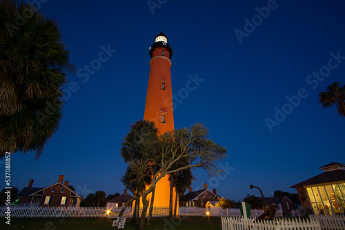 Ponce Inlet Lighthouse in December, with a light-up star