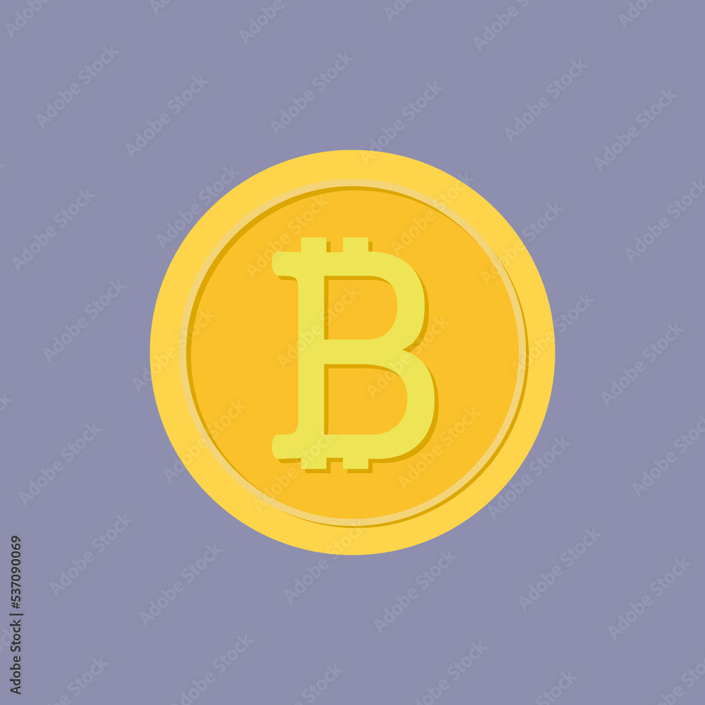 Golden coin with bitcoin sign. Cryptography currency concept. Flat and solid color . Golden coin with bitcoin sign. Cryptography currency concept. Flat and solid color .