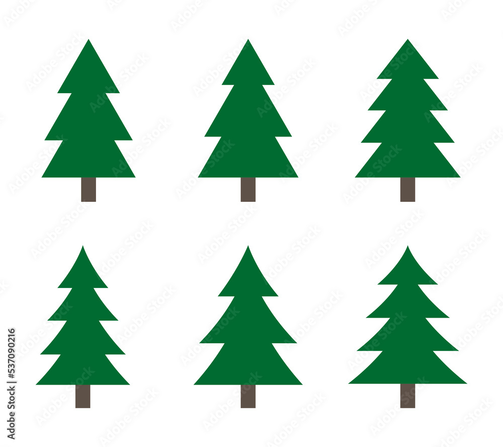 Set of green Christmas tree illustration. Fir Tree vector illustration and icon.
