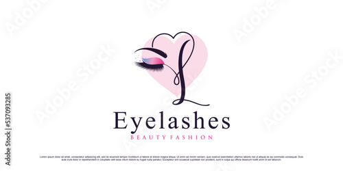 Eyelash logo design template for beauty salon with initial letter l and creative element concept