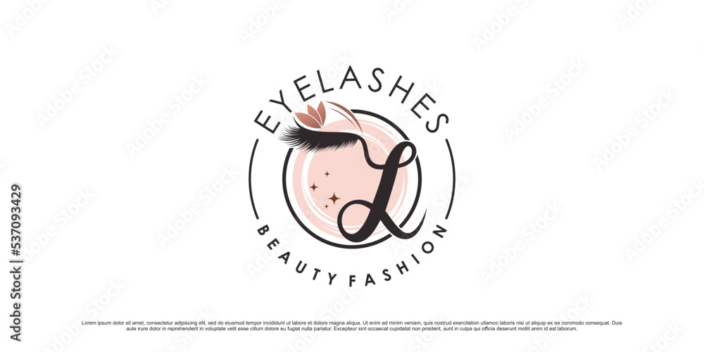 Fototapeta premium Beauty eyelashes logo design template with initial letter l and creative element concept