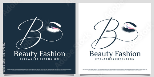 Eyelash logo design template for beauty salon with initial letter b and creative element