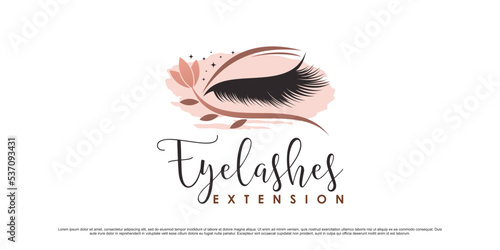 Beauty eyelashes logo design template with leaf element and creative modern concept
