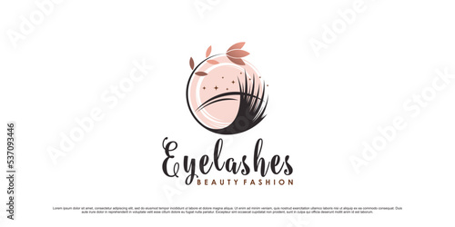 Beauty eyelashes logo design template with leaf element and creative modern concept