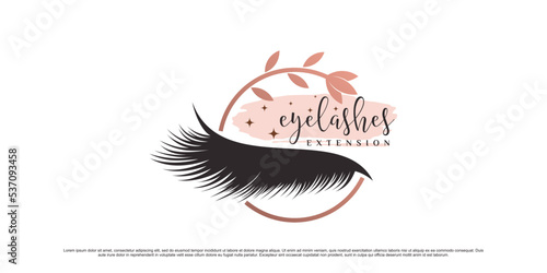 Beauty eyelashes logo design template with leaf element and creative modern concept