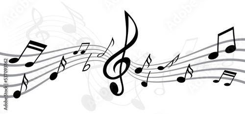 Musical notes stave line pattern symbol or icon for staff and music note theme Transparent background wave. Piano, jazz sound notes Fun vector key sign. Classic clef Doodle quaver G melody