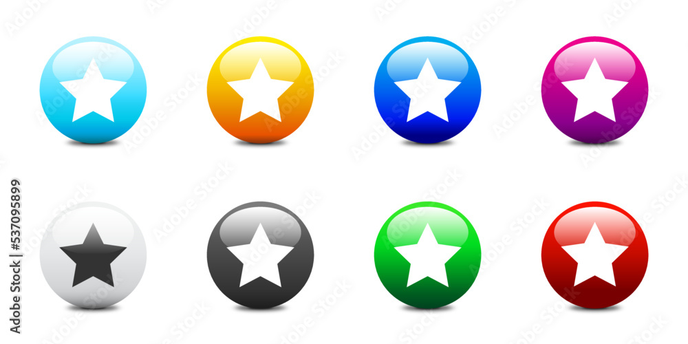 Set of colored spheres with stars icons. Flat vector illustration. Set of colored spheres with stars icons. Flat vector illustration.