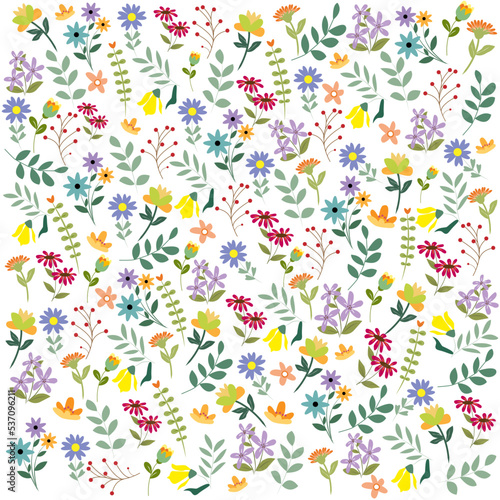 Fondo con flores de varios colores y tipos.