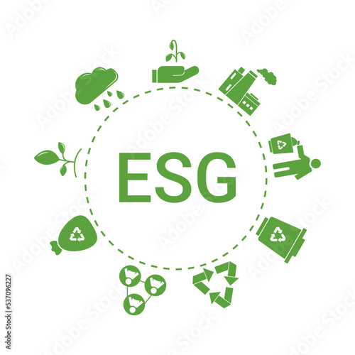 Environmental, Social and Corporate Governance Banner with green icons around