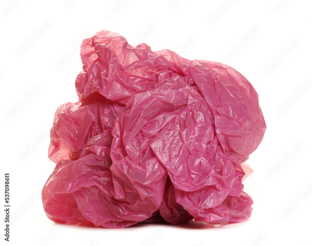 Red plastic shopping, grocery bag crumpled isolated on white Red plastic shopping, grocery bag crumpled isolated on white