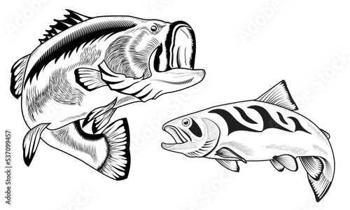 Bass fishing set vector design.