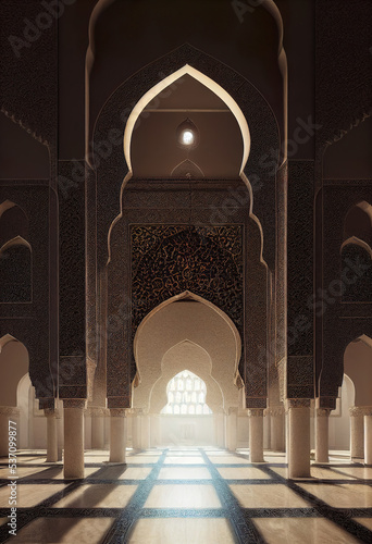 morocco mosque interior, windows, ornaments, architectural background