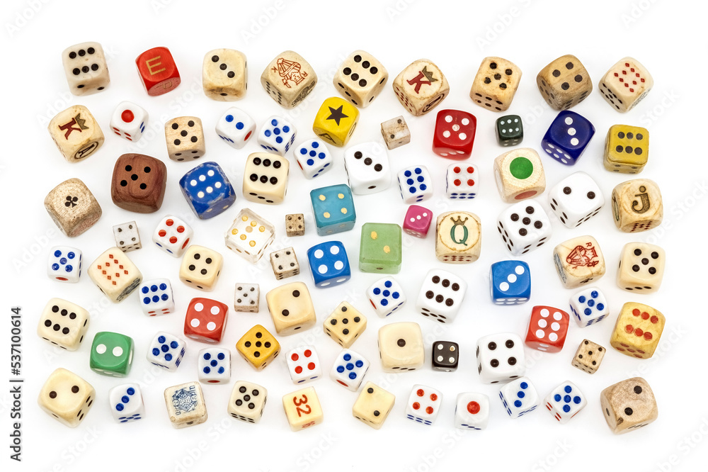 Top view of colourful dices in white background Top view of colourful dices in white background